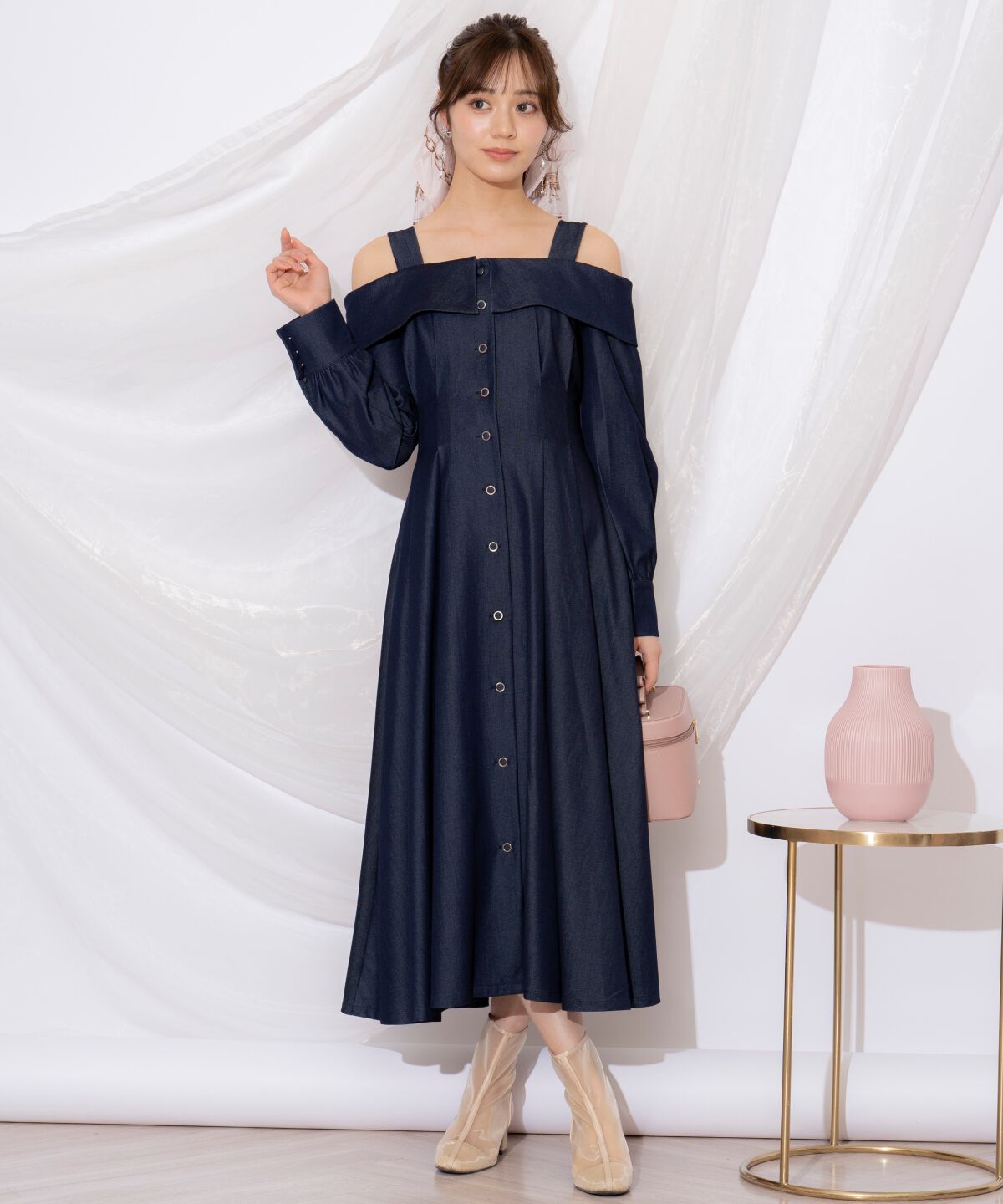 WILLSELECTION「ショルダーリボンタックウエストシャツワンピース」|ワンピース|