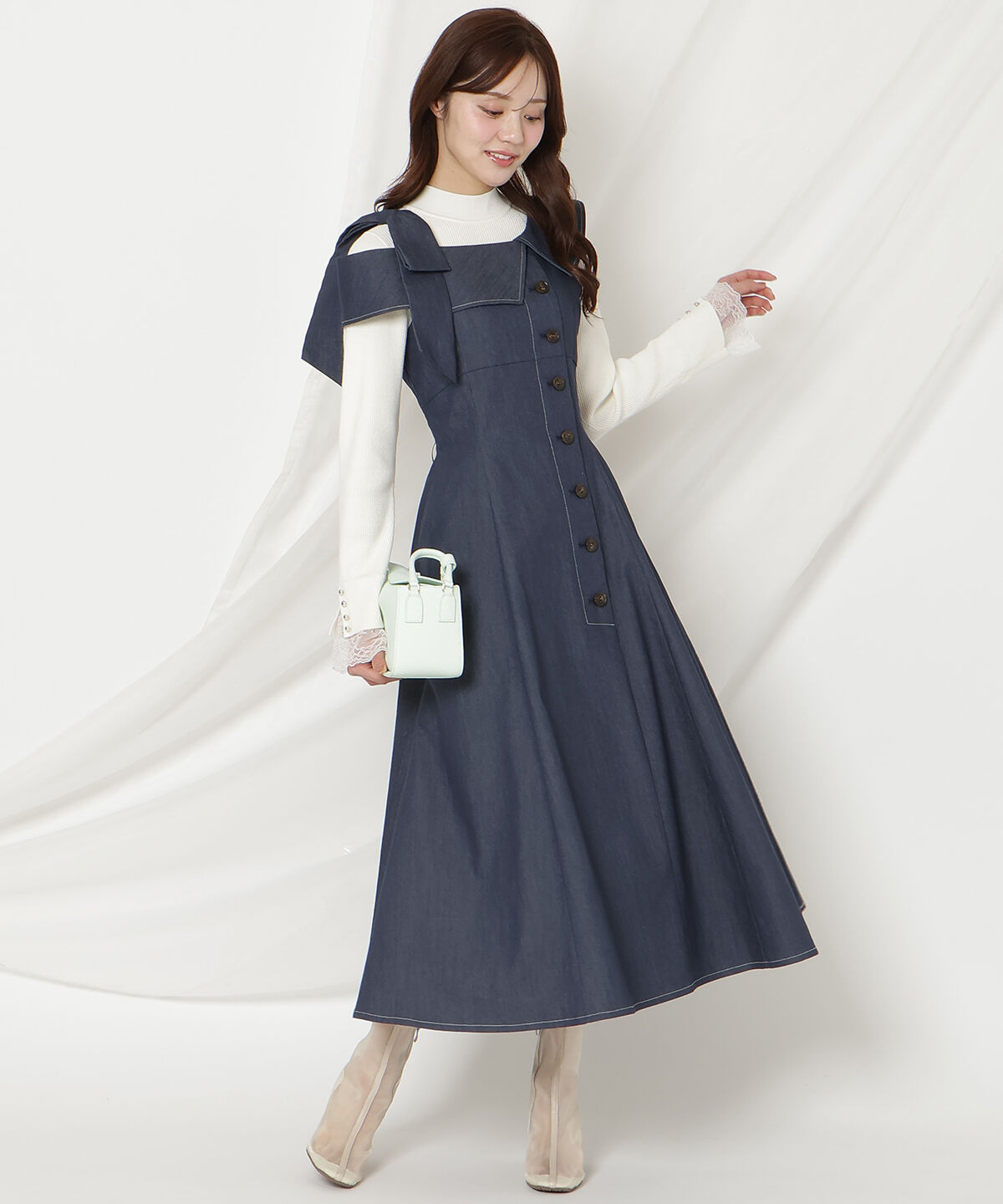 WILLSELECTION「アシンメトリーリボンショルダーワンピース」|ワンピース|