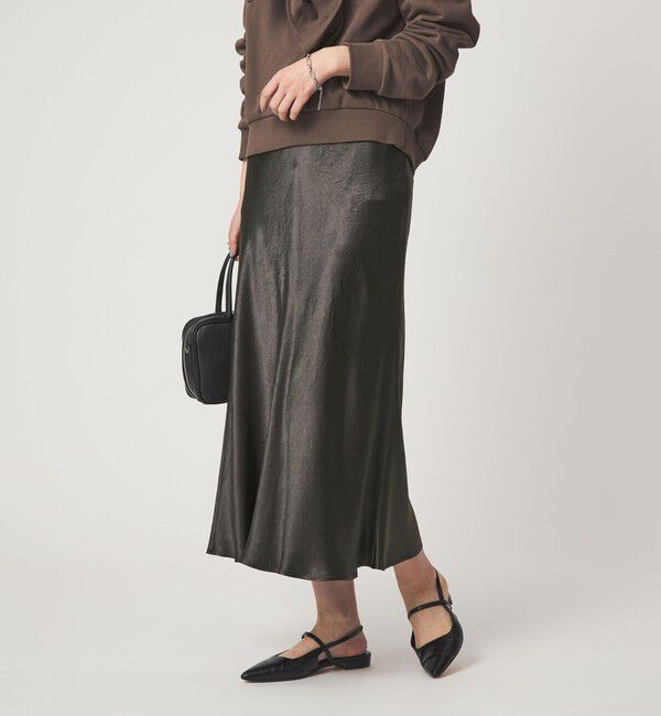 UNITED ARROWS green label relaxing「サテン ナロー スカート」|フレア|DK.GRAY