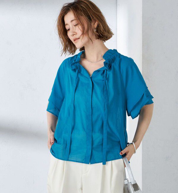 SHIPS for women「〈手洗い可能〉コットンボイル ネックギャザー ボウタイ ブラウス」|シャツ・ブラウス|