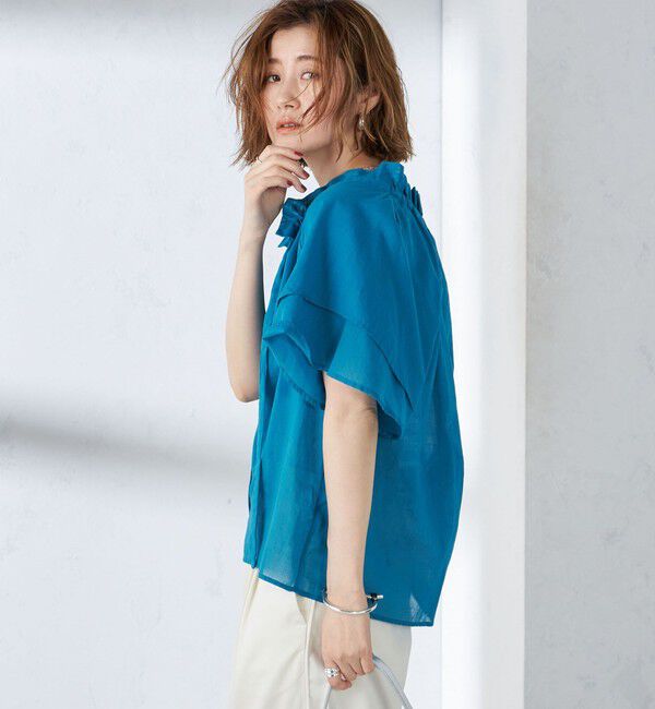 SHIPS for women「〈手洗い可能〉コットンボイル ネックギャザー ボウタイ ブラウス」|シャツ・ブラウス|
