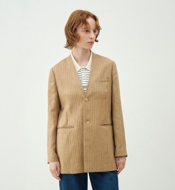 MACPHEE「シルクネップリネン ノーカラージャケット」|ノーカラージャケット|