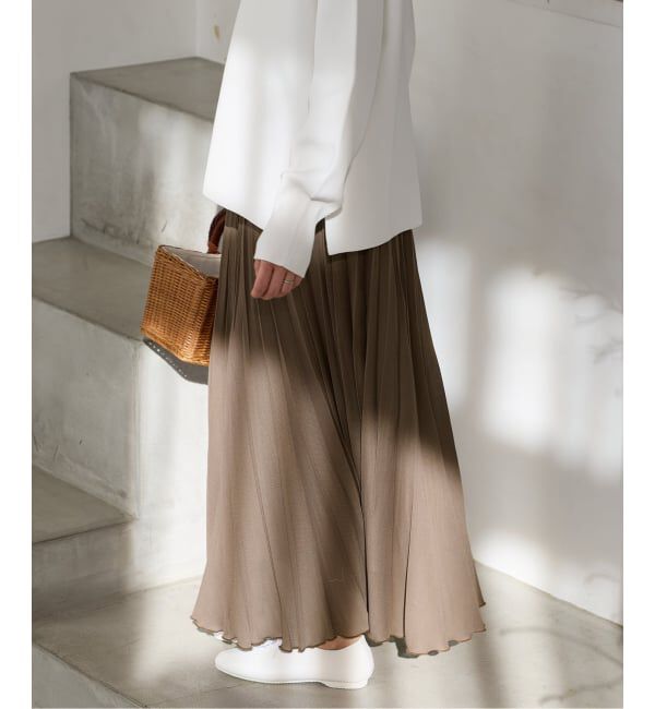 IENA「シアーメッシュプリーツスカート」|スカート|キャメル