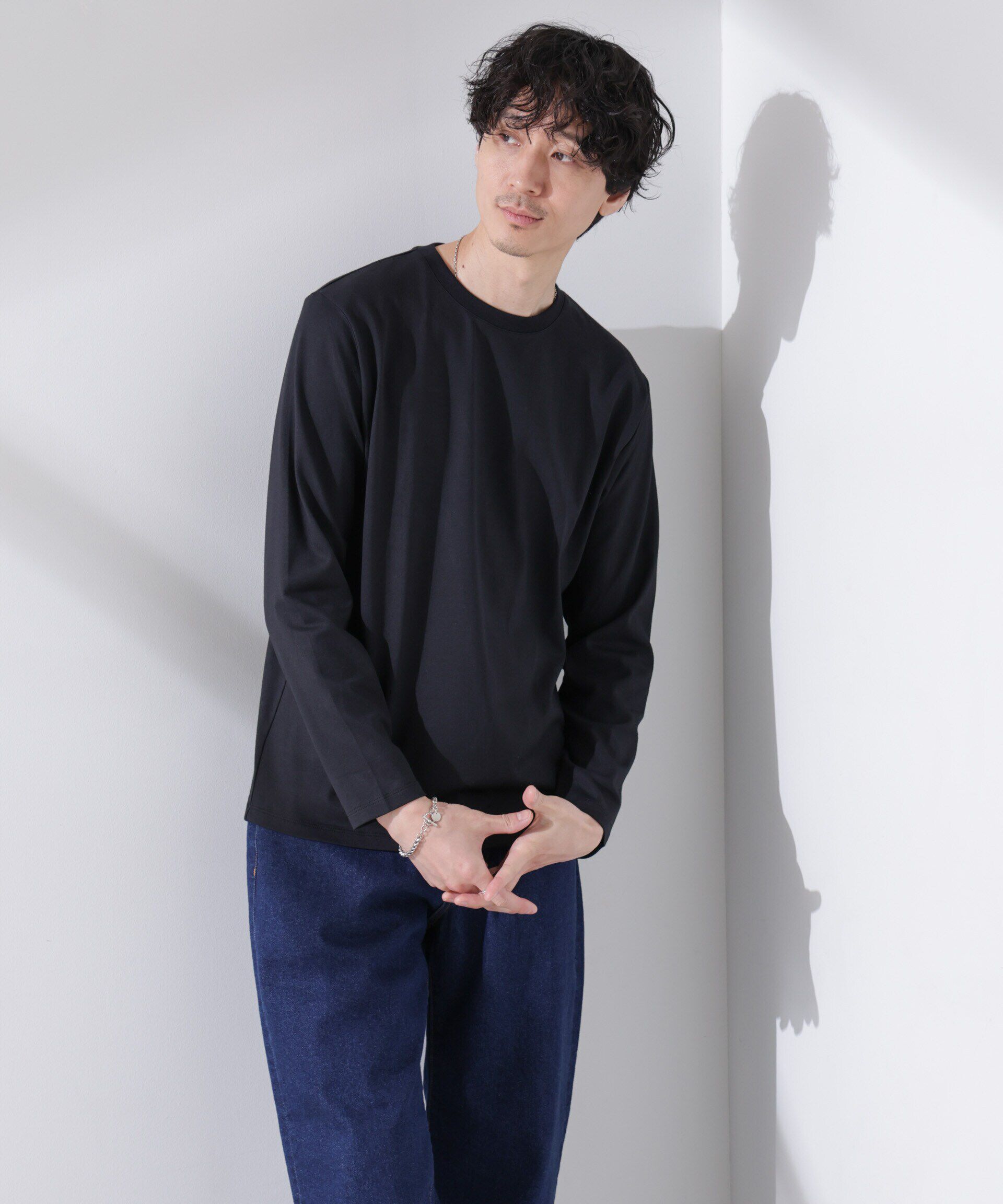 nano･universe「Anti Soaked(R)汗染み防止 クルーネックTシャツ 長袖」|Tシャツ・カットソー|ブラック