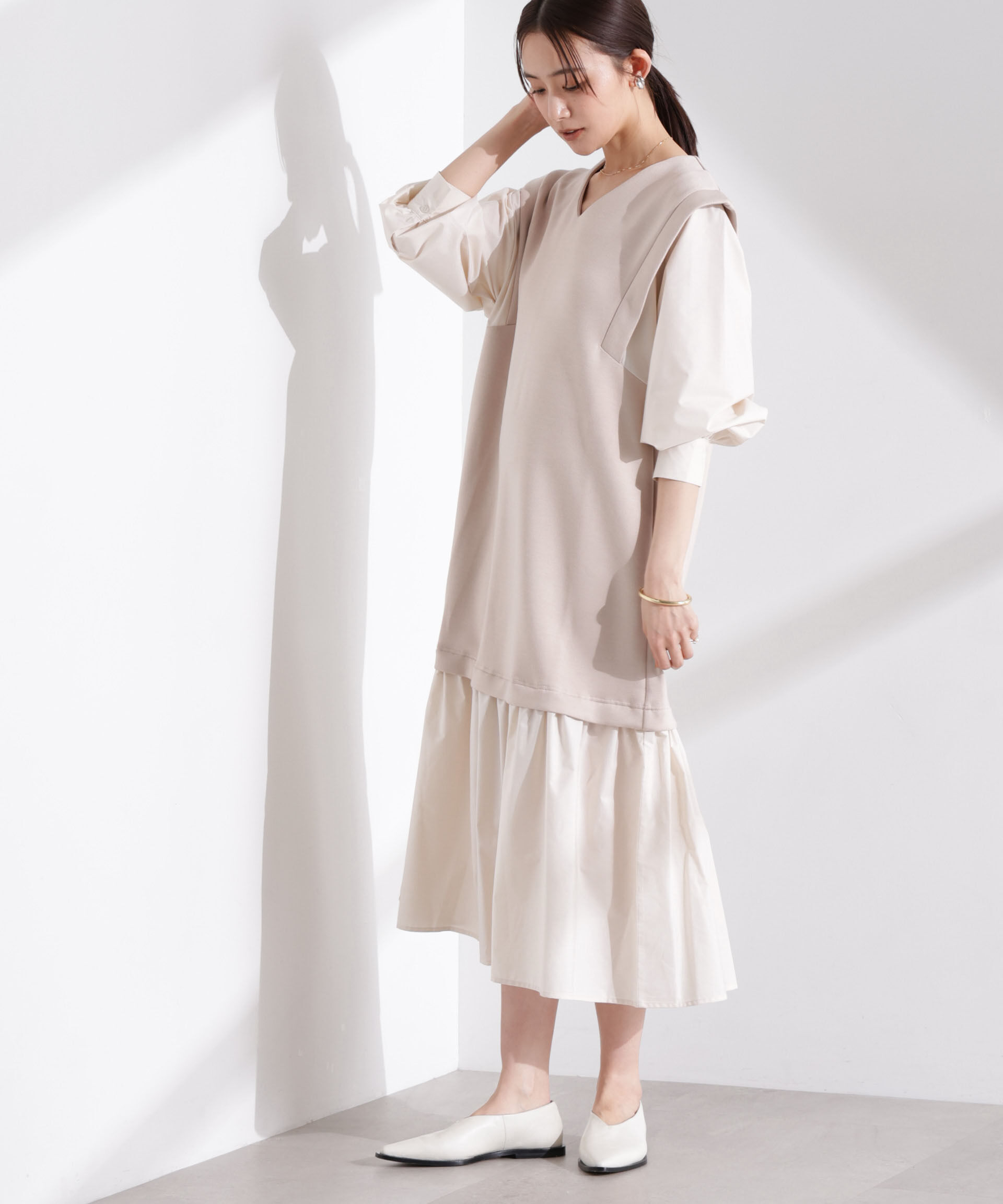 nano･universe「ダンボールベストレイヤード風コンビワンピース」|ワンピース|