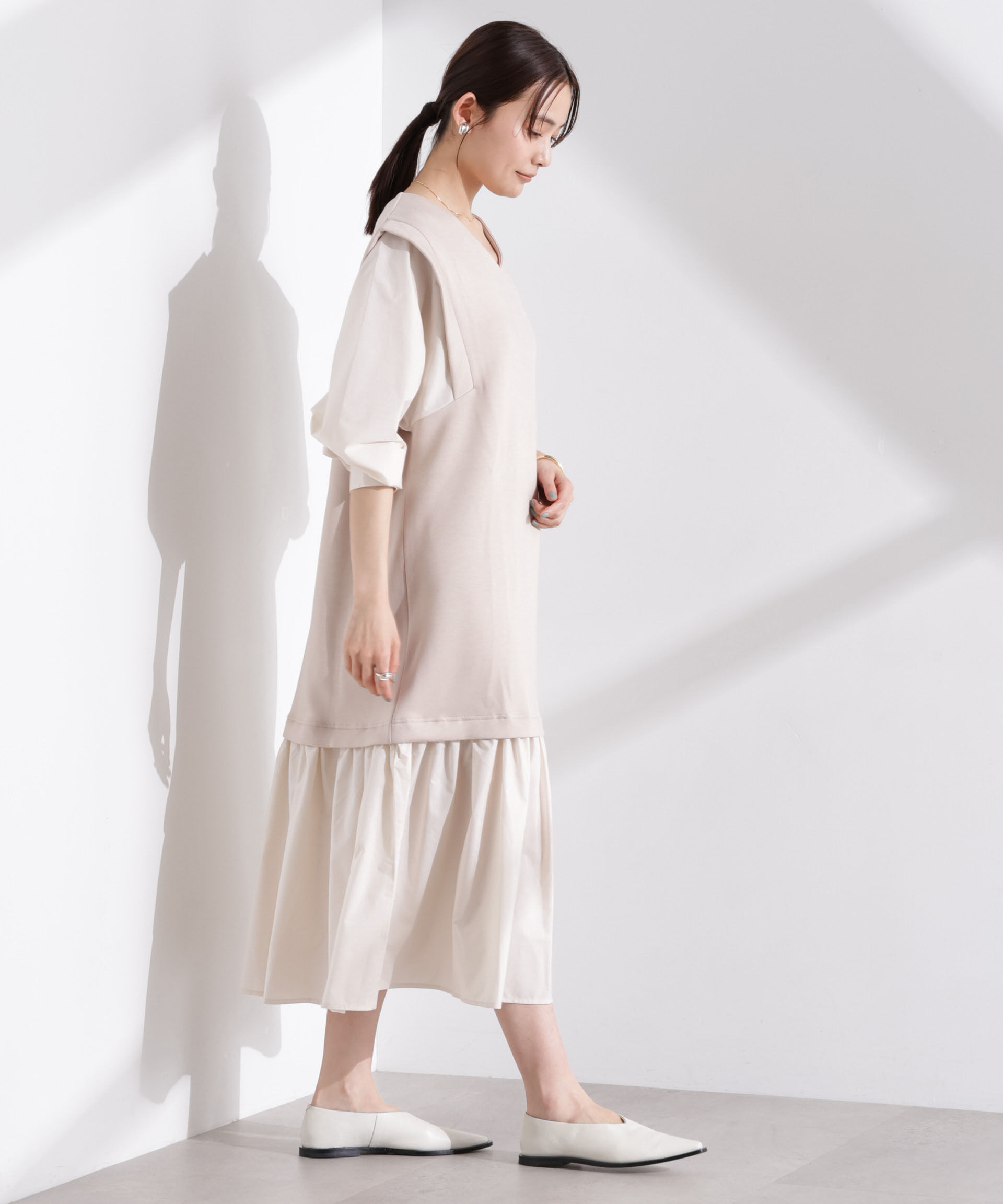 nano･universe「ダンボールベストレイヤード風コンビワンピース」|ワンピース|