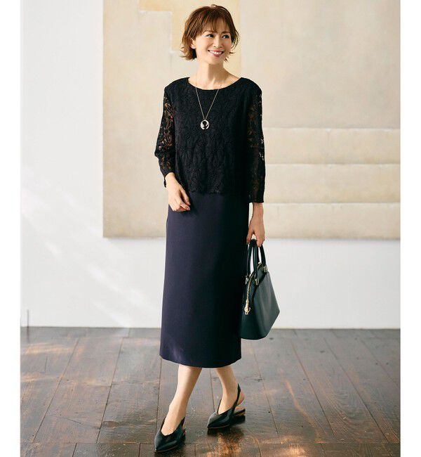 自由区「【カタログ掲載】トリアセダブルクロスレース ワンピース」|ワンピース|ネイビー