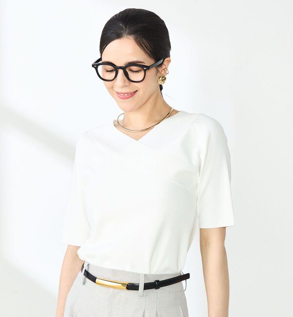 NOLLEY'S sophi「《手洗い可能》カシュクール風5分袖プルオーバーニット」|ニット・セーター|