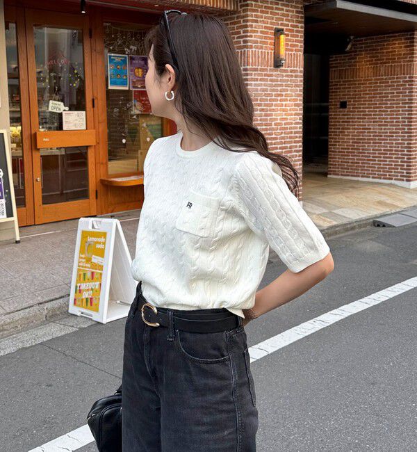 fredy emue「FR刺繍ケーブル柄ポケ付きプルオーバー」|ニット・セーター|オフホワイト