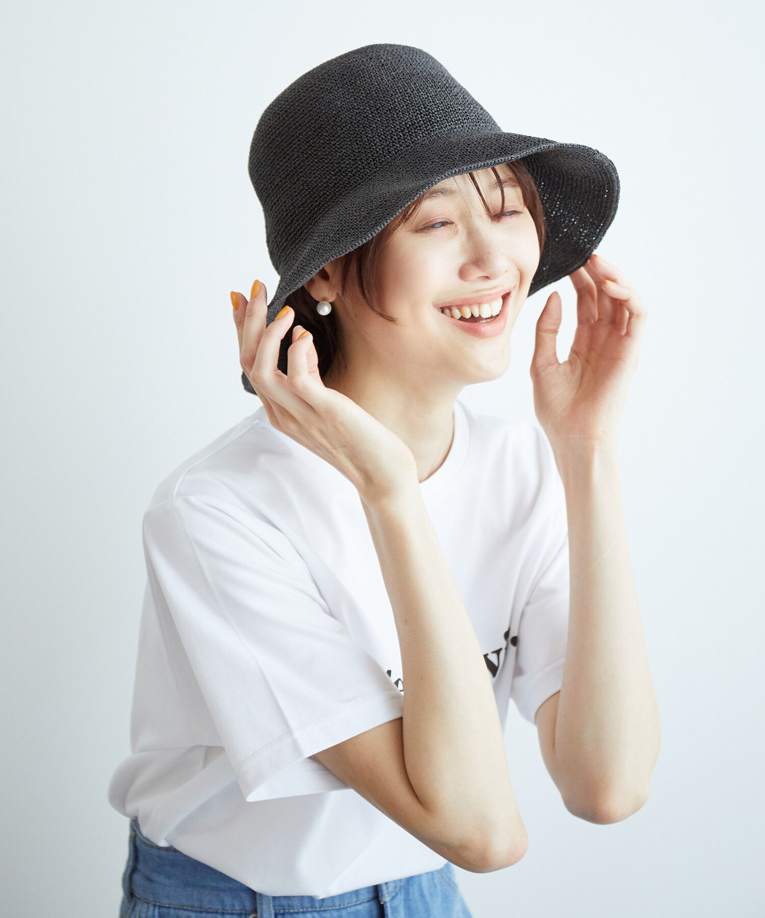 ROPE PICNIC PASSAGE「メタルチャーム付き細編みブリムハット」|ハット|ブラック(01)