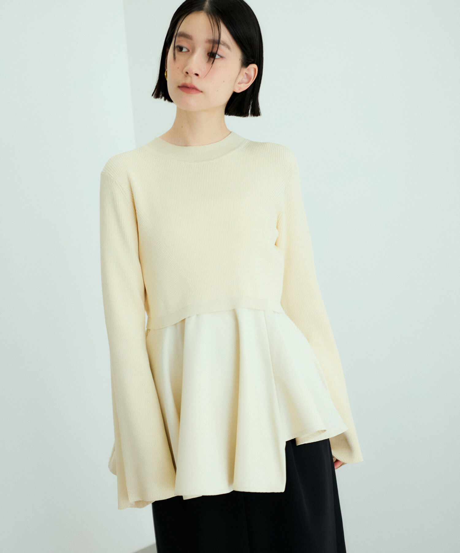 ADAM ET ROPE'「【サステナブル】・【オケージョン】・【洗える】ペプラムコンビニットプルオーバー」|ニット・セーター|