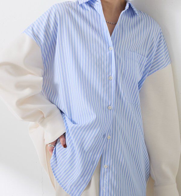  「【冬から着れる】ポンチドッキングシャツ」|シャツ・ブラウス|サックスブルー