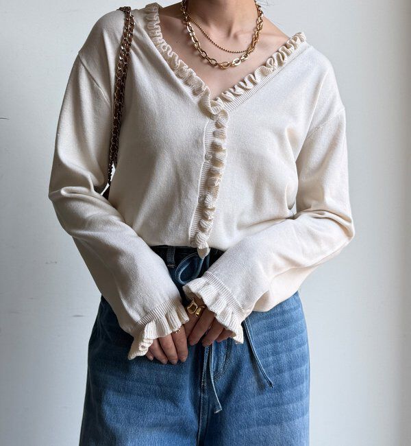  「【WEB限定】ニットフリルカーディガン」|カーディガン|