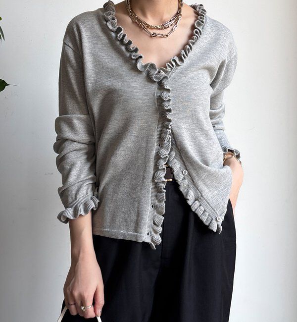  「【WEB限定】ニットフリルカーディガン」|カーディガン|グレー