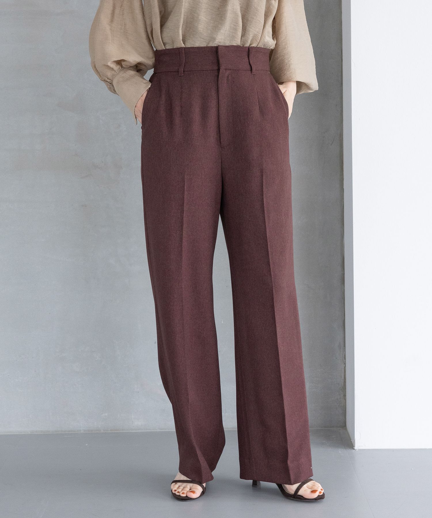 A part by 「【セットアップ対応】Ｗライクストレートパンツ」|スラックス|ボルドー