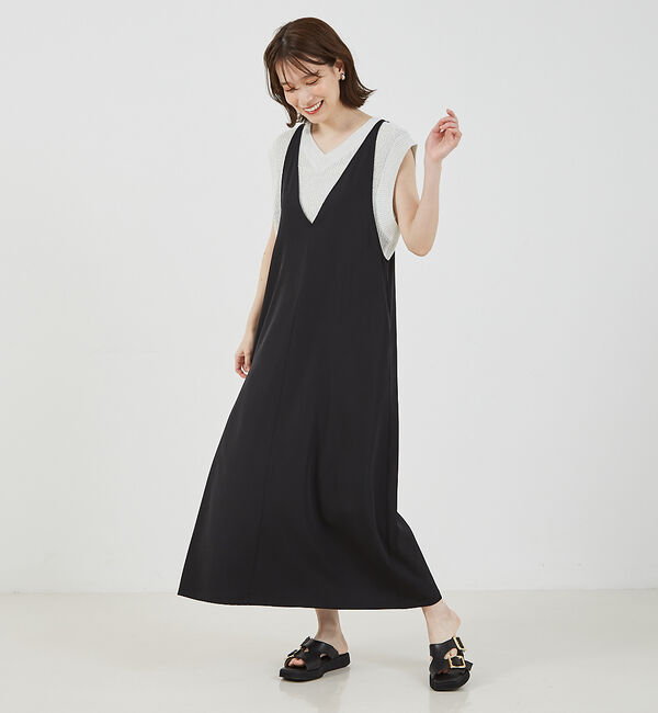 abahouse mavie「【大人のいちまんワンピ】クールタッチサテンキャミジャンスカ」|ジャンパースカート|