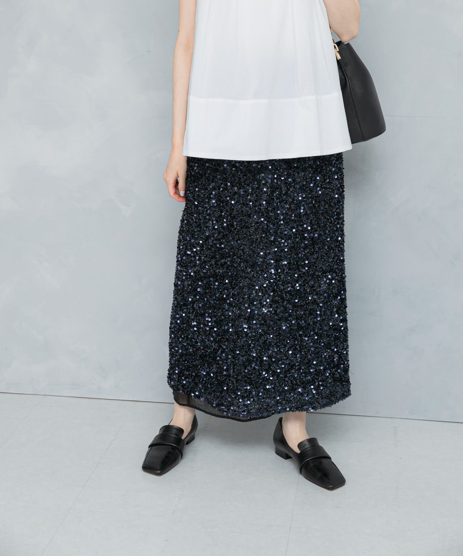 URBAN RESEARCH ROSSO「スパンコールレイヤードスカート」|スカート|ネイビー