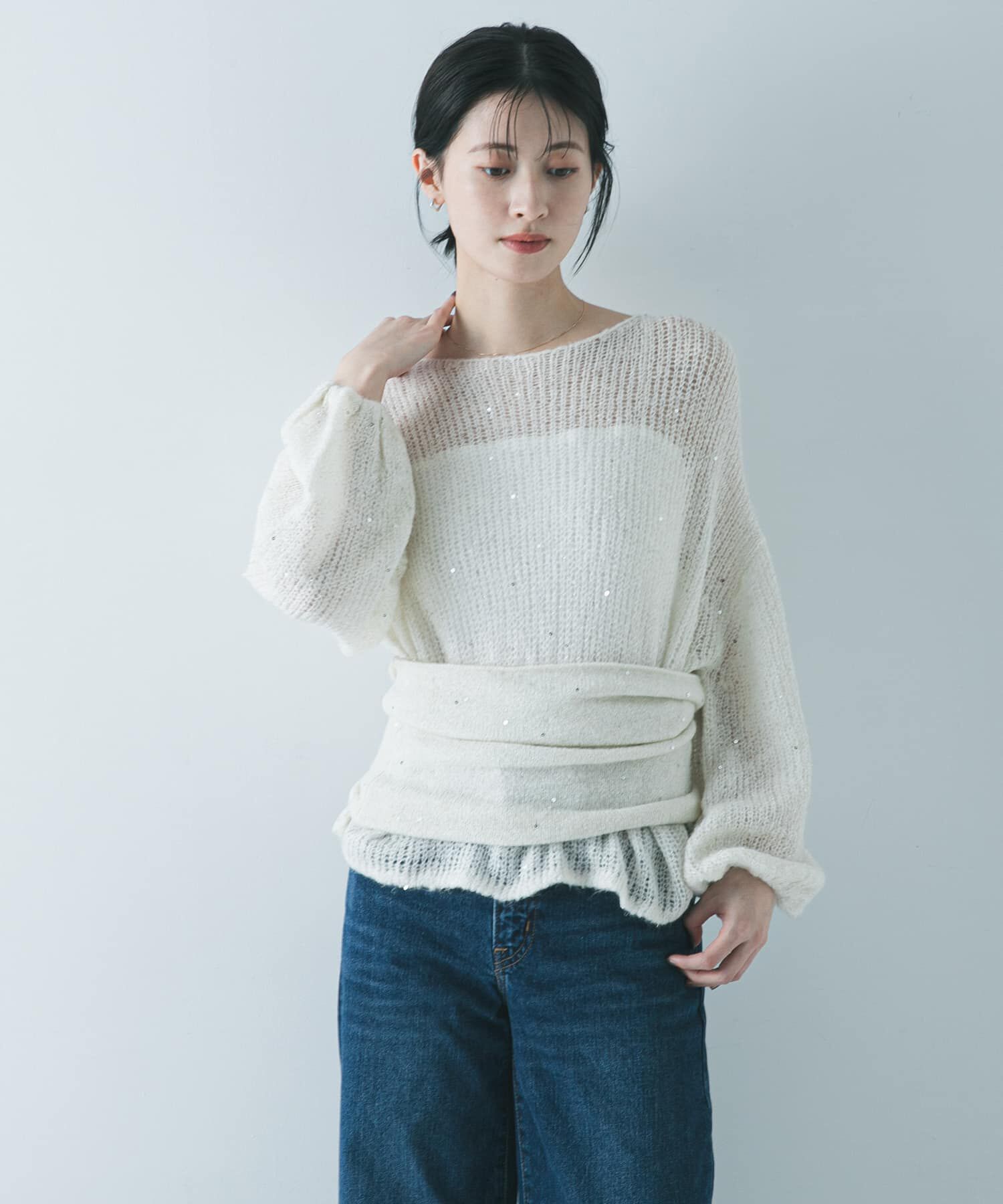 URBAN RESEARCH「スパンコールモヘヤルーズニット」|ニット・セーター|オフホワイト