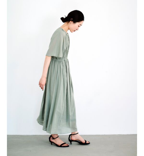 le.coeur blanc「スキッパーギャザーフレアスリーブワンピース」|ワンピース|