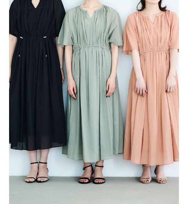 le.coeur blanc「スキッパーギャザーフレアスリーブワンピース」|ワンピース|