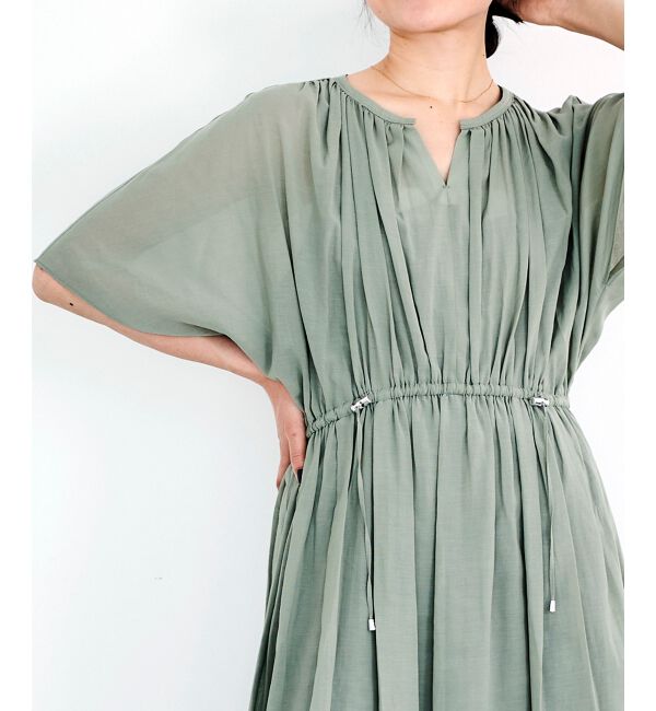 le.coeur blanc「スキッパーギャザーフレアスリーブワンピース」|ワンピース|