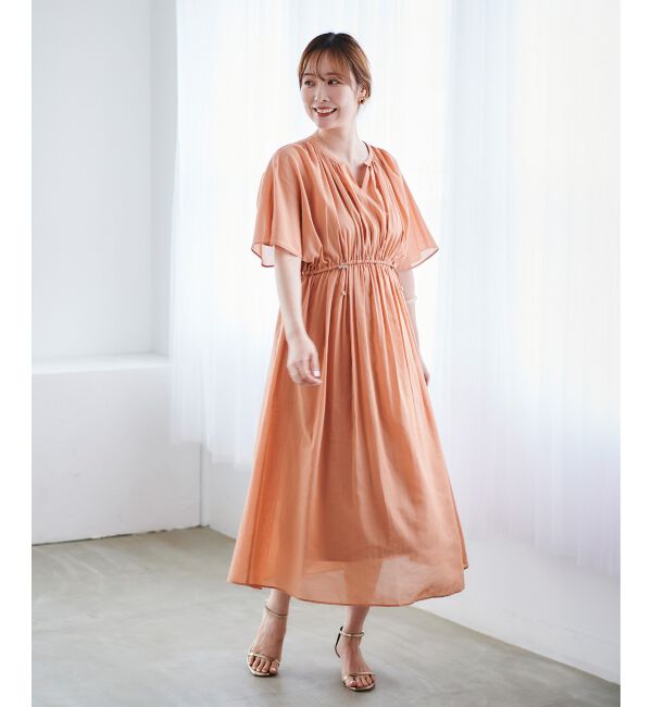 le.coeur blanc「スキッパーギャザーフレアスリーブワンピース」|ワンピース|