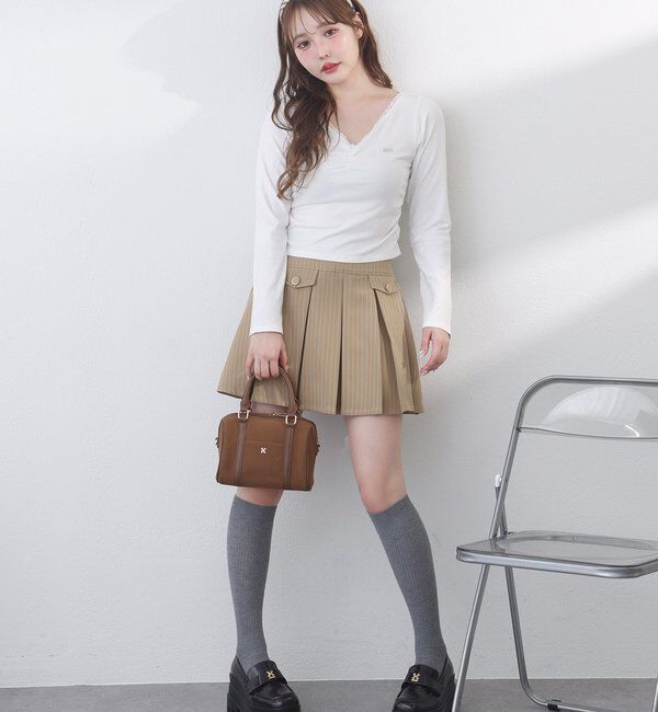  「金ボタンボックスプリーツミニスカート」|スカート|