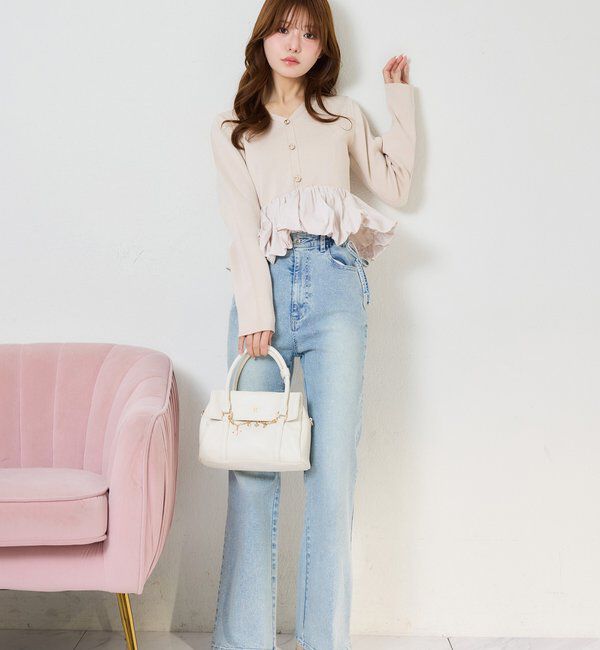  「【選べる4サイズ】サイドカットレース美脚ビジューデニム」|その他|