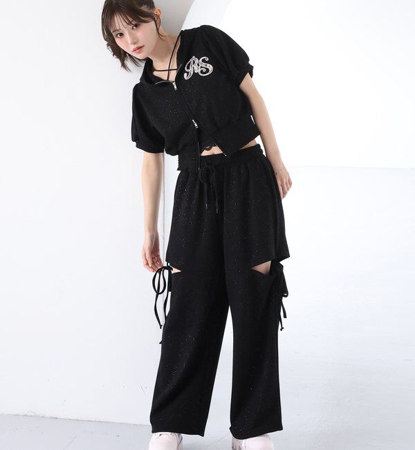  「【セットアップ可能】バックロゴ刺繍サイドカットラメスウェットパンツ」|その他|