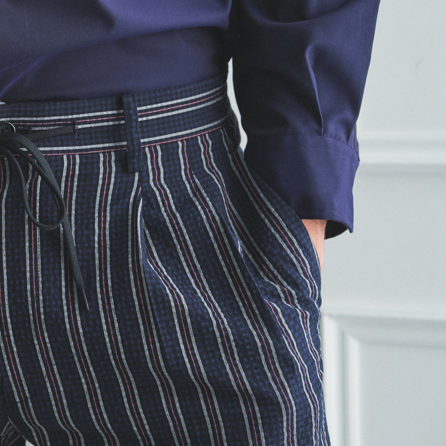 TAKEO KIKUCHI「【BOWLER HAT LABEL】サッカーストライプ イージーワイドパンツ」|その他|