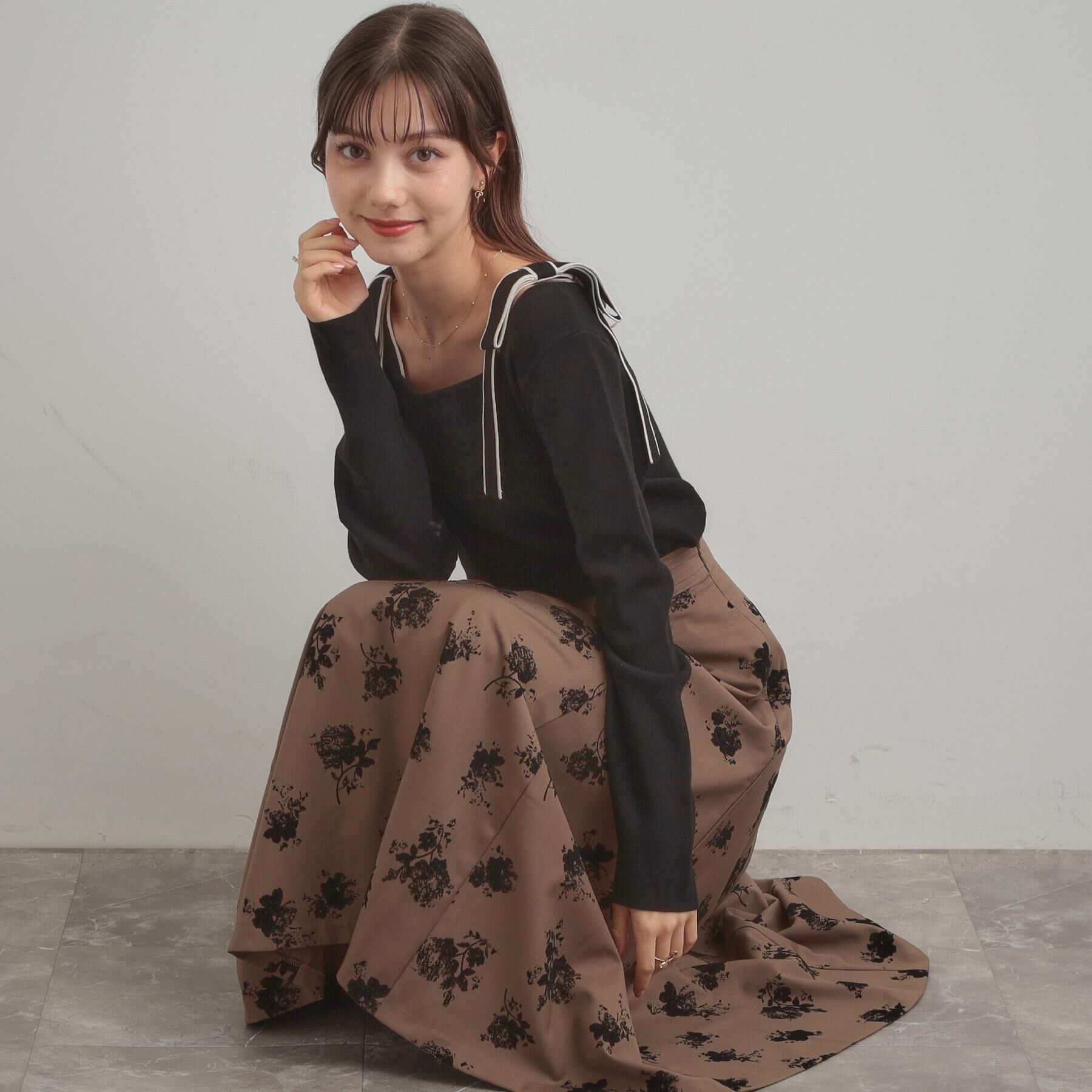 Couture broach「【着映え・フェミニン・高見え】配色リボン総針ニットトップス」|ニット・セーター|