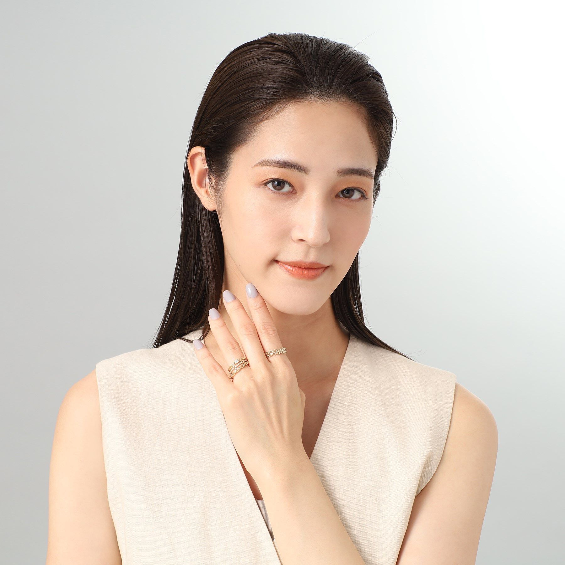 COCOSHNIK「K10 2連チェーンモチーフ リング」|リング|