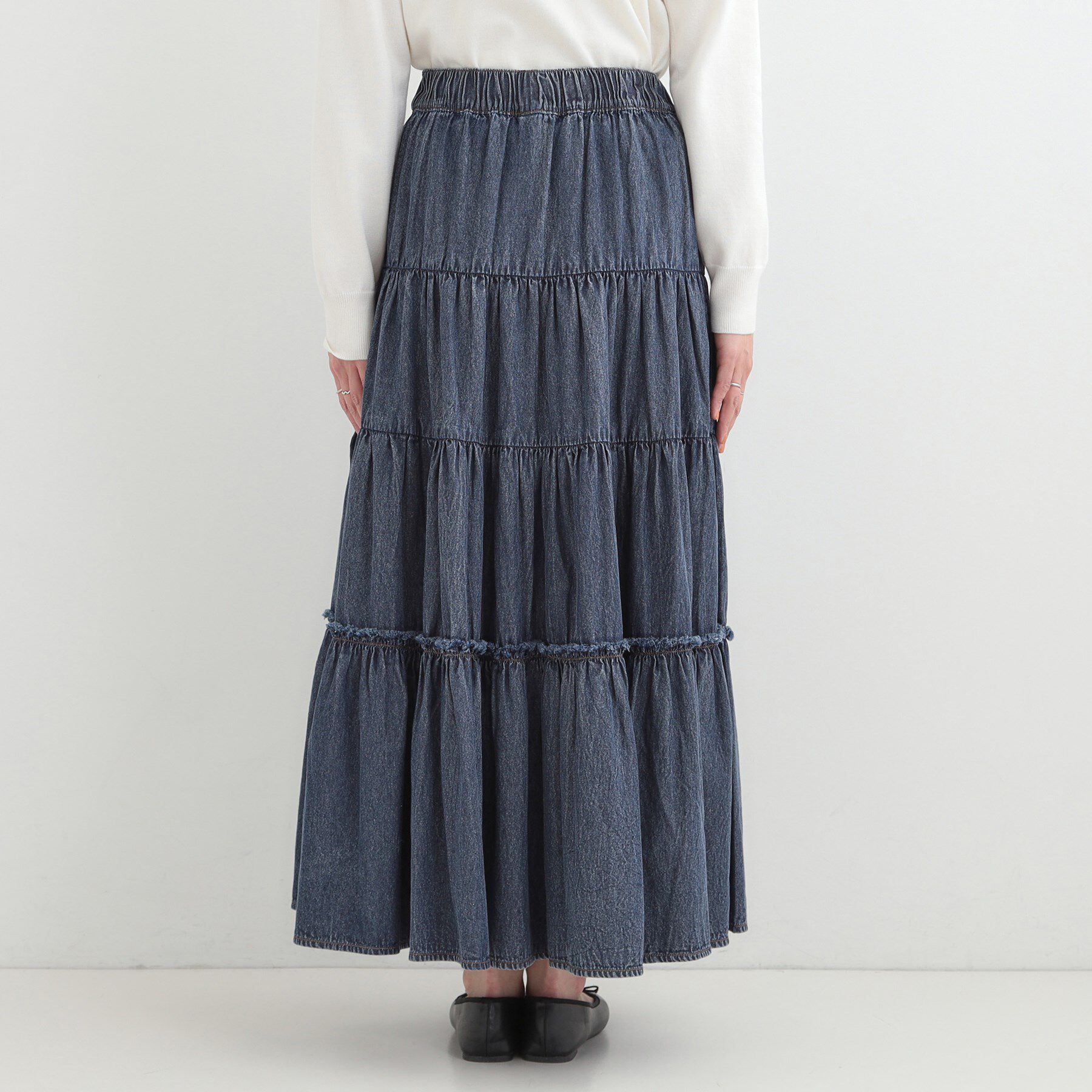 SHOO･LA･RUE「【ライトオンスデニム/S-LL】女性らしさをプラスする ティアードデニムロングスカート」|スカート|
