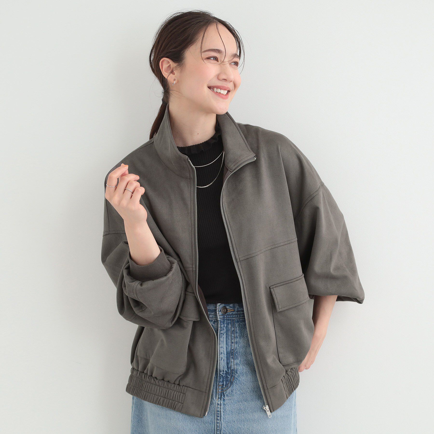 SHOO･LA･RUE「とろける手触り　カットスエードスタンドブルゾン」|ブルゾン・スタジャン|