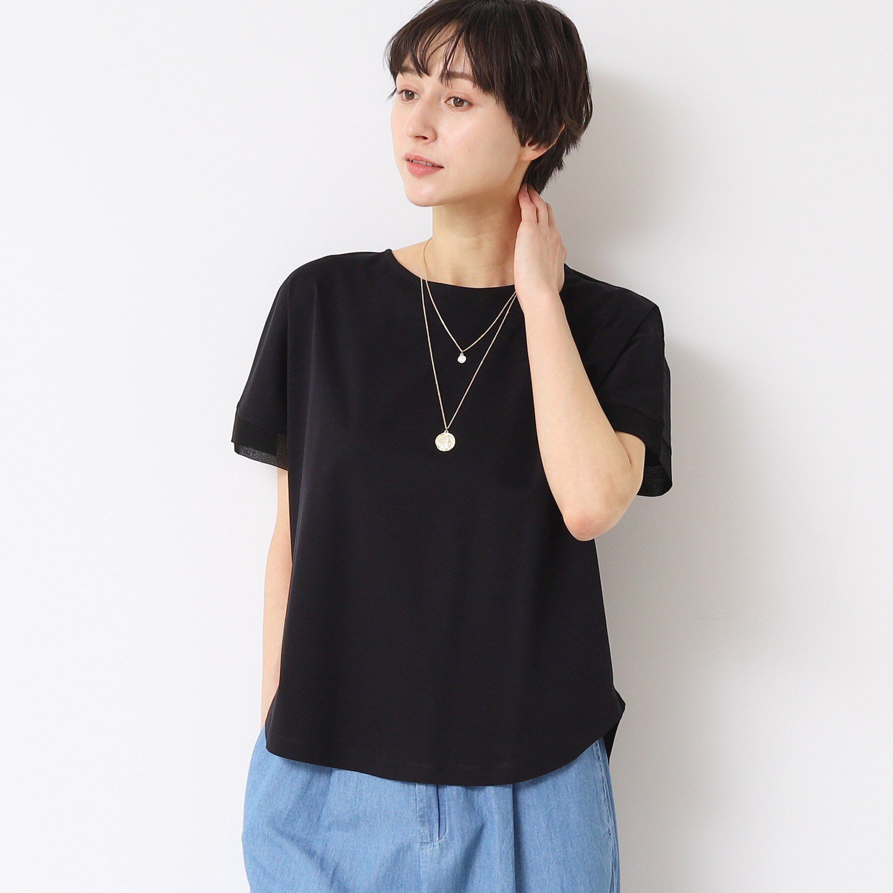 Dessin「【接触冷感・洗える】美光沢カットソーゆったりシルエット」|Tシャツ・カットソー|ブラック(019)