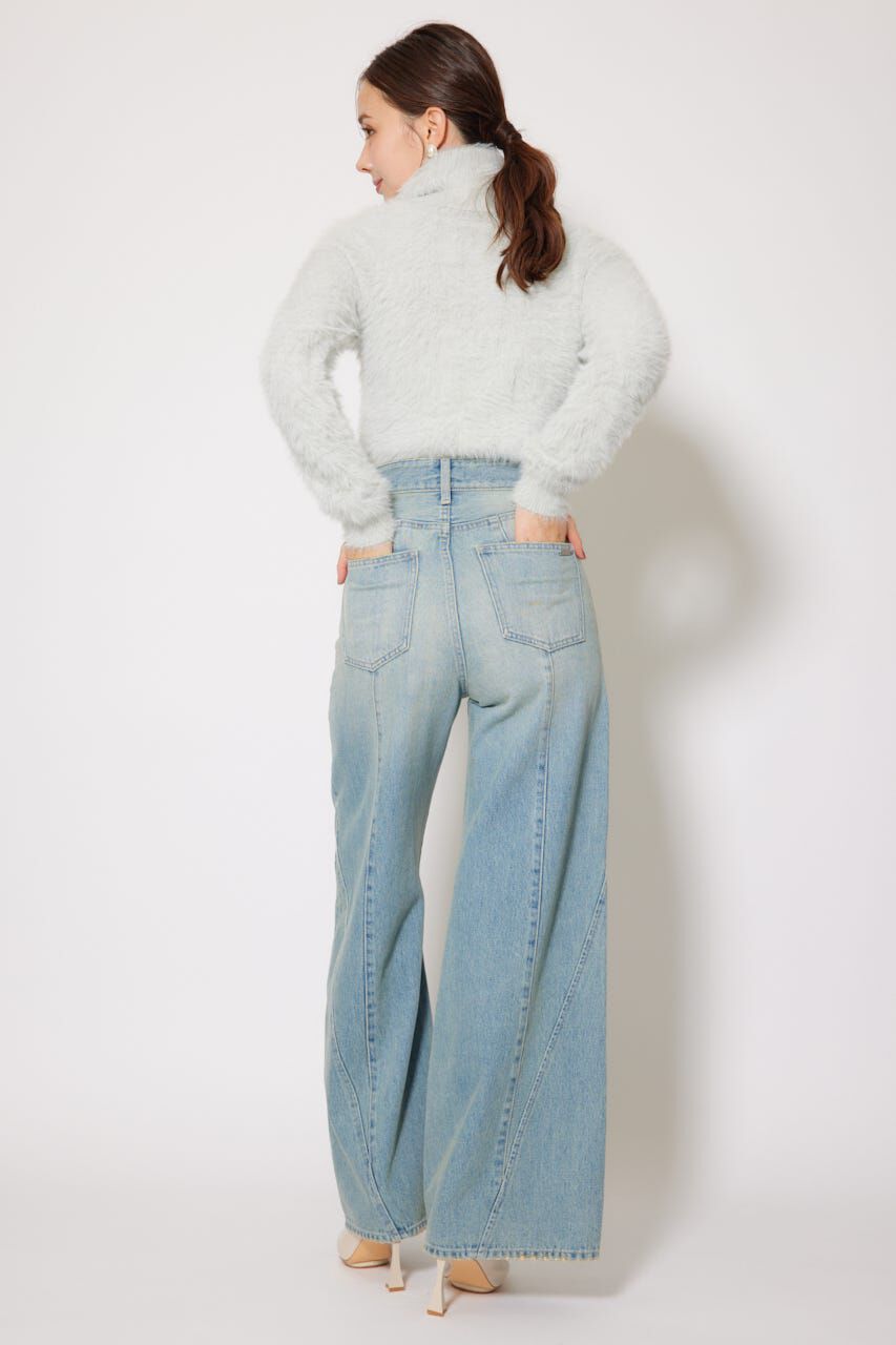 rienda「フロントボタンデザインハイウエストデニムパンツ」|デニム|