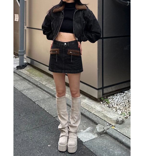 EMODA「ボアカラーデニムブルゾン」|ブルゾン・スタジャン|