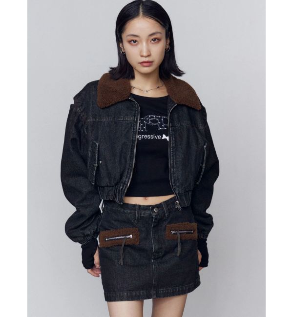 EMODA「ボアカラーデニムブルゾン」|ブルゾン・スタジャン|