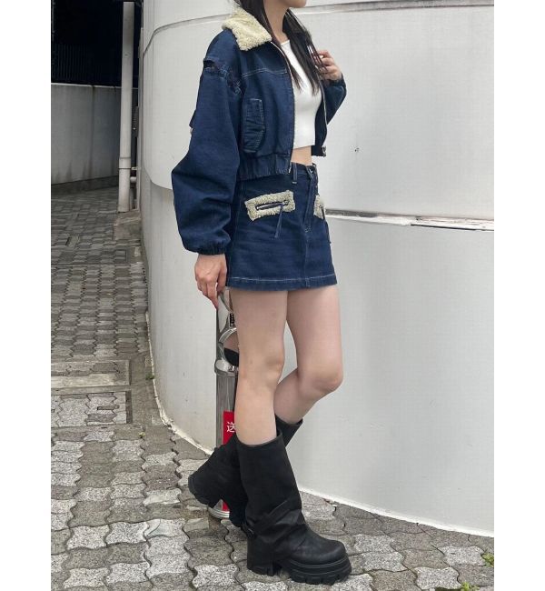 EMODA「ボアカラーデニムブルゾン」|ブルゾン・スタジャン|