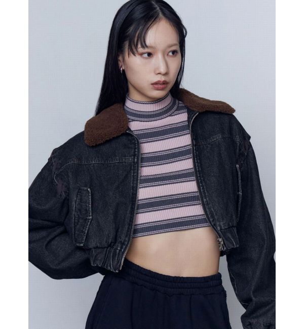 EMODA「ボアカラーデニムブルゾン」|ブルゾン・スタジャン|