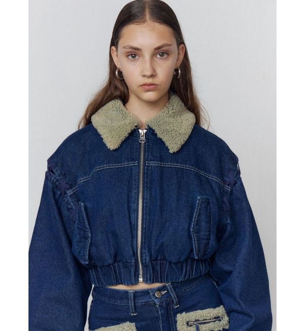 EMODA「ボアカラーデニムブルゾン」|ブルゾン・スタジャン|