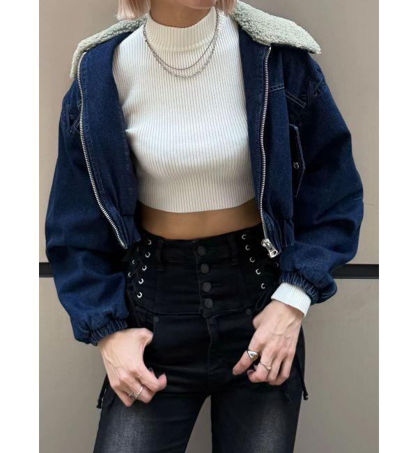 EMODA「ボアカラーデニムブルゾン」|ブルゾン・スタジャン|