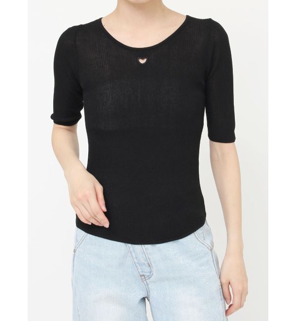 LAGUNAMOON「ハートハーフスリーブシアーニットトップス」|ニット・セーター|