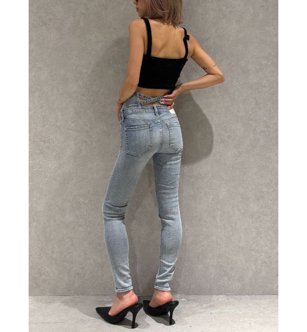 GYDA「【TINY】ハイウエストウエストクロススキニーデニムパンツ」|デニム|