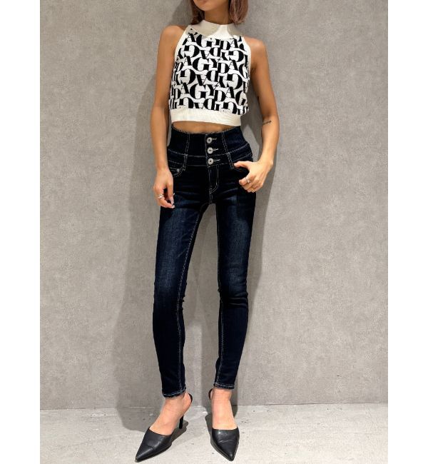 GYDA「【TINY】ハイウエストウエストクロススキニーデニムパンツ」|デニム|