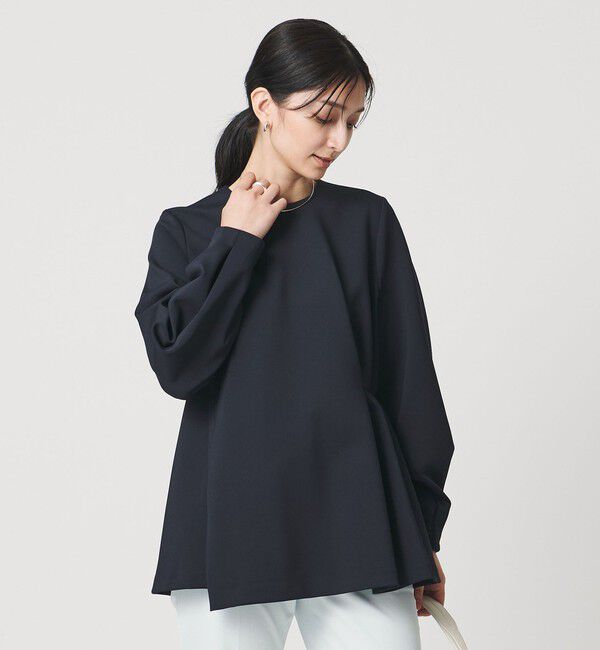 UNITED ARROWS「SPONGY クルーネック ギャザー ブラウス」|シャツ・ブラウス|NAVY