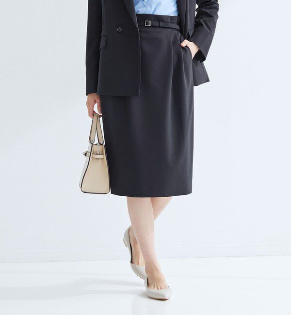 UNITED ARROWS green label relaxing「［size SHORTあり］パウドレ ベルト付き タイト スカート ウォッシャブル ストレッチ」|タイト|NAVY