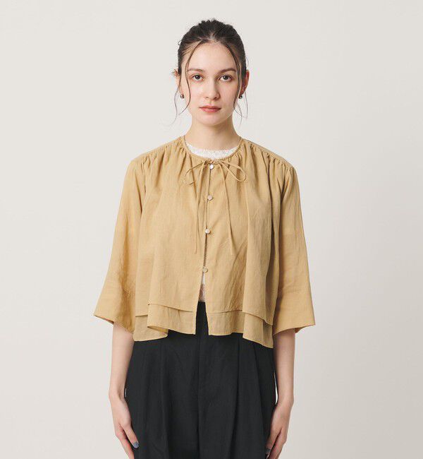 BEAUTY&YOUTH UNITED ARROWS「麻ブレンド フロントリボン ティアード シャツ ウォッシャブル」|シャツ・ブラウス|