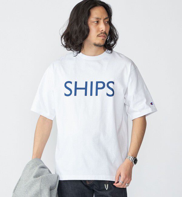 SHIPS「【SHIPS別注】Champion: SHIPS ロゴ プリント Tシャツ」|Tシャツ・カットソー|ホワイト