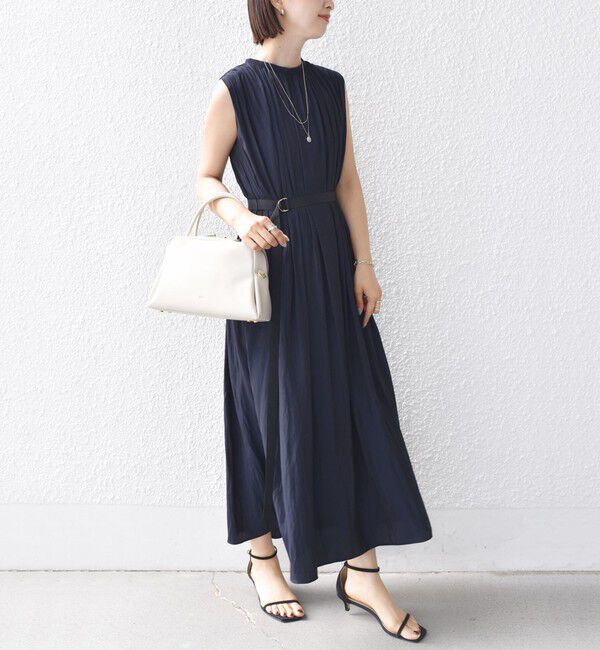 SHIPS for women「〈手洗い可能〉割繊 無地 ノースリーブ ワンピース」|ワンピース|